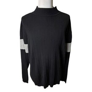 Ralph Lauren Chaps Vintage 2X Varsity Sweater Black Gray Heavyweight Mock Neck